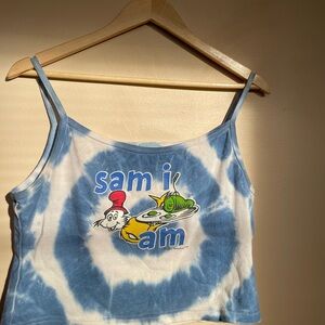 Dr. Seuss Sam I Am Blue and White vintage tie dye cropped tank